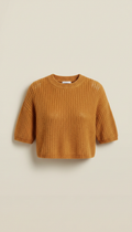 Cropped knit sweater in sunlit amber