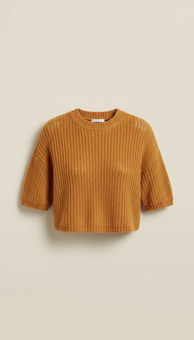 Cropped knit sweater in sunlit amber